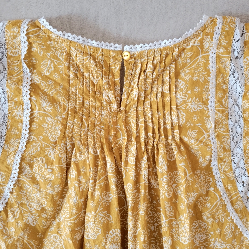 Jennifer And Grace Tiered Ruffle Floral Short Sleeve Top Large Yellow - Picture 8 of 13